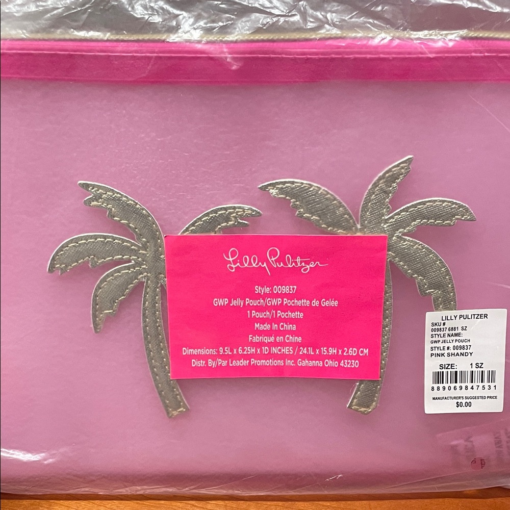 Lilly Pulitzer Pink Jelly Palm Tree Pouch with Silver Accents